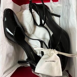 Salvatore Ferragamo Glossy Black Heels - LYSANDRA Nero PatentCalf - 3” heel